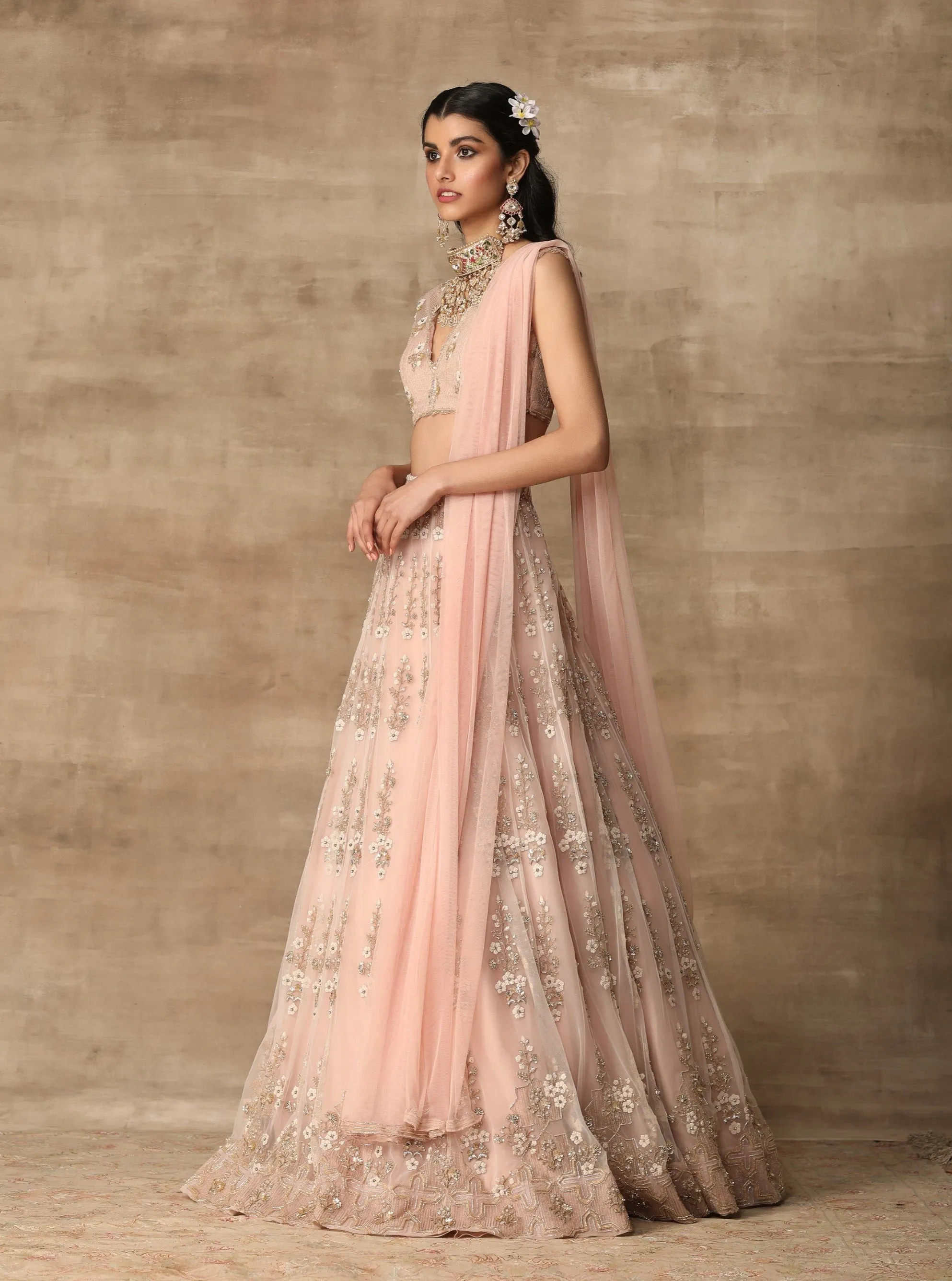 Peachy Pink Embroidered Lehenga Set