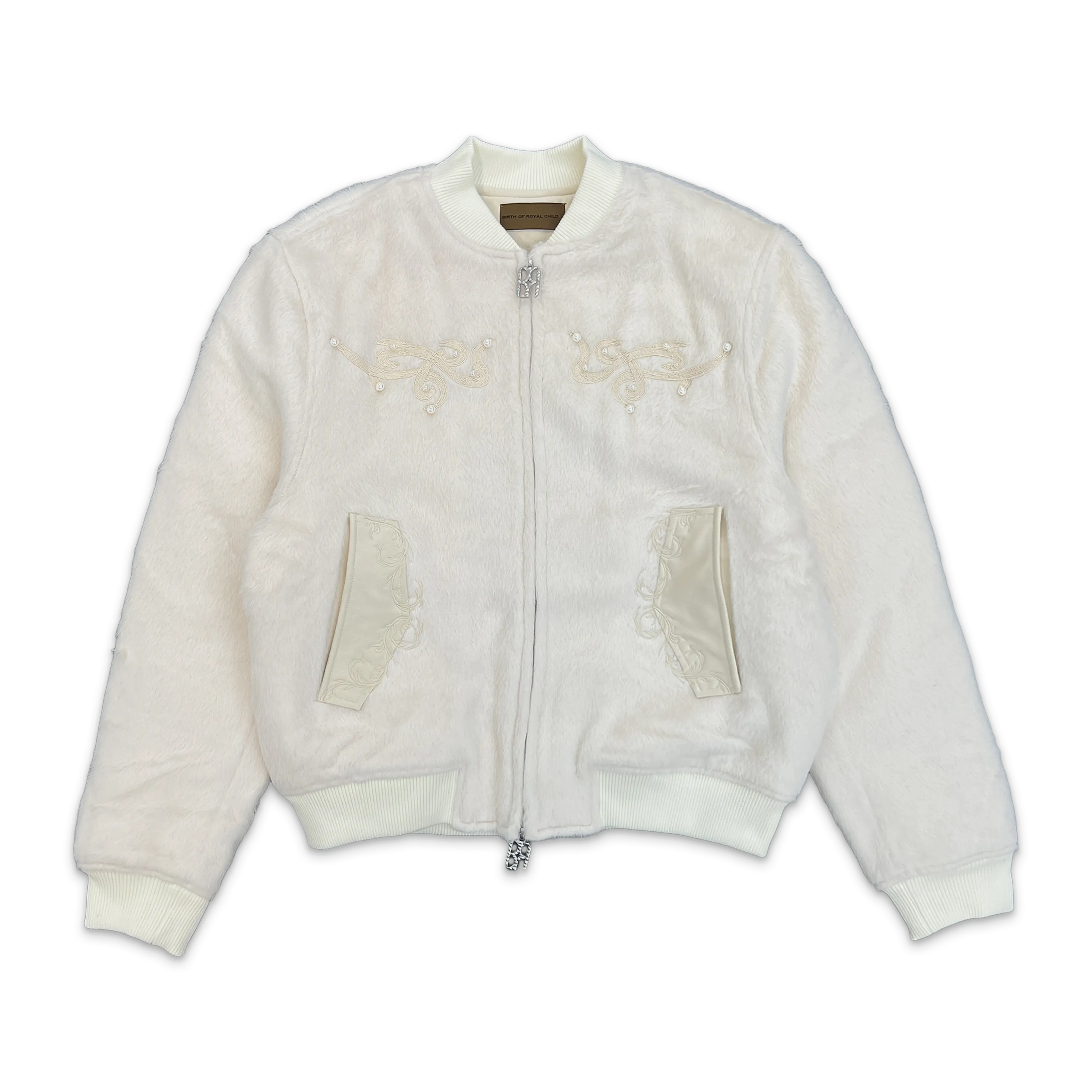 Pearl Embroidered Wool Jacket "White"