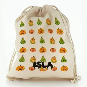 Personalised Canvas Sack with Spooky Text and Pumpkin Monsters