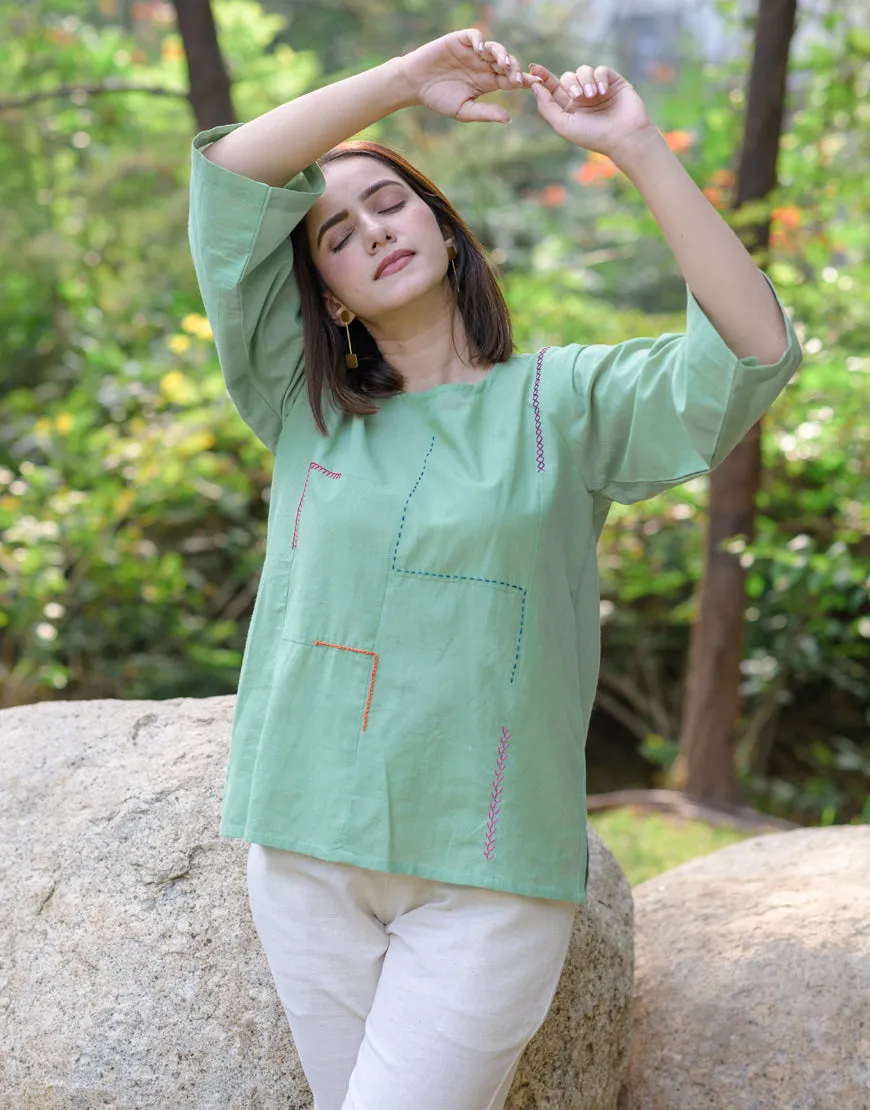 Pistachio Green Embroidered Top
