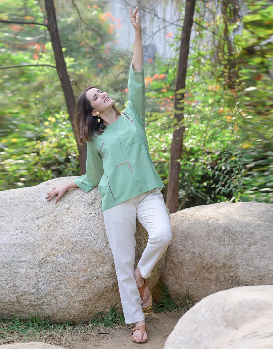 Pistachio Green Embroidered Top