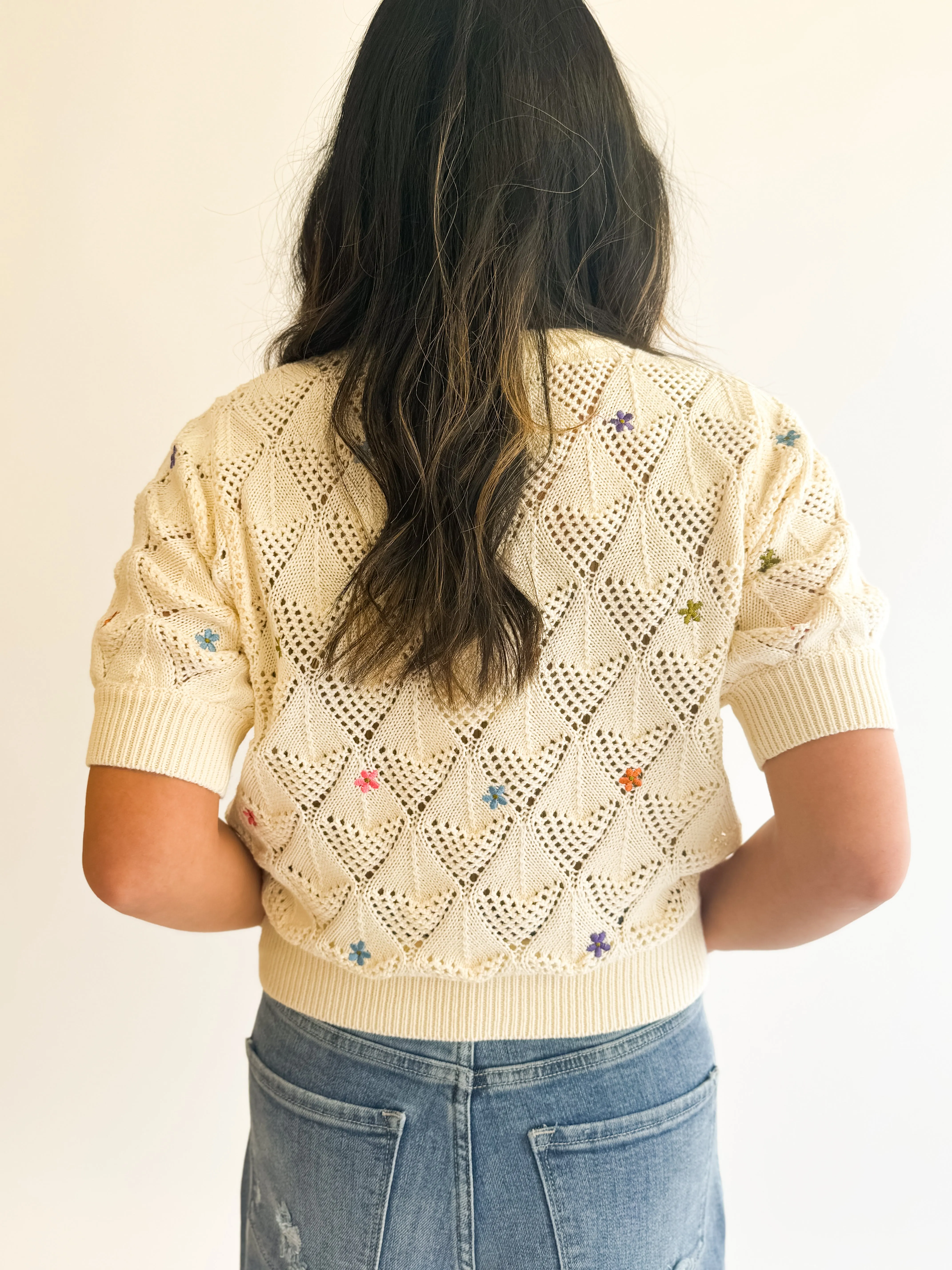 Pointelle Knit Flower Sweater