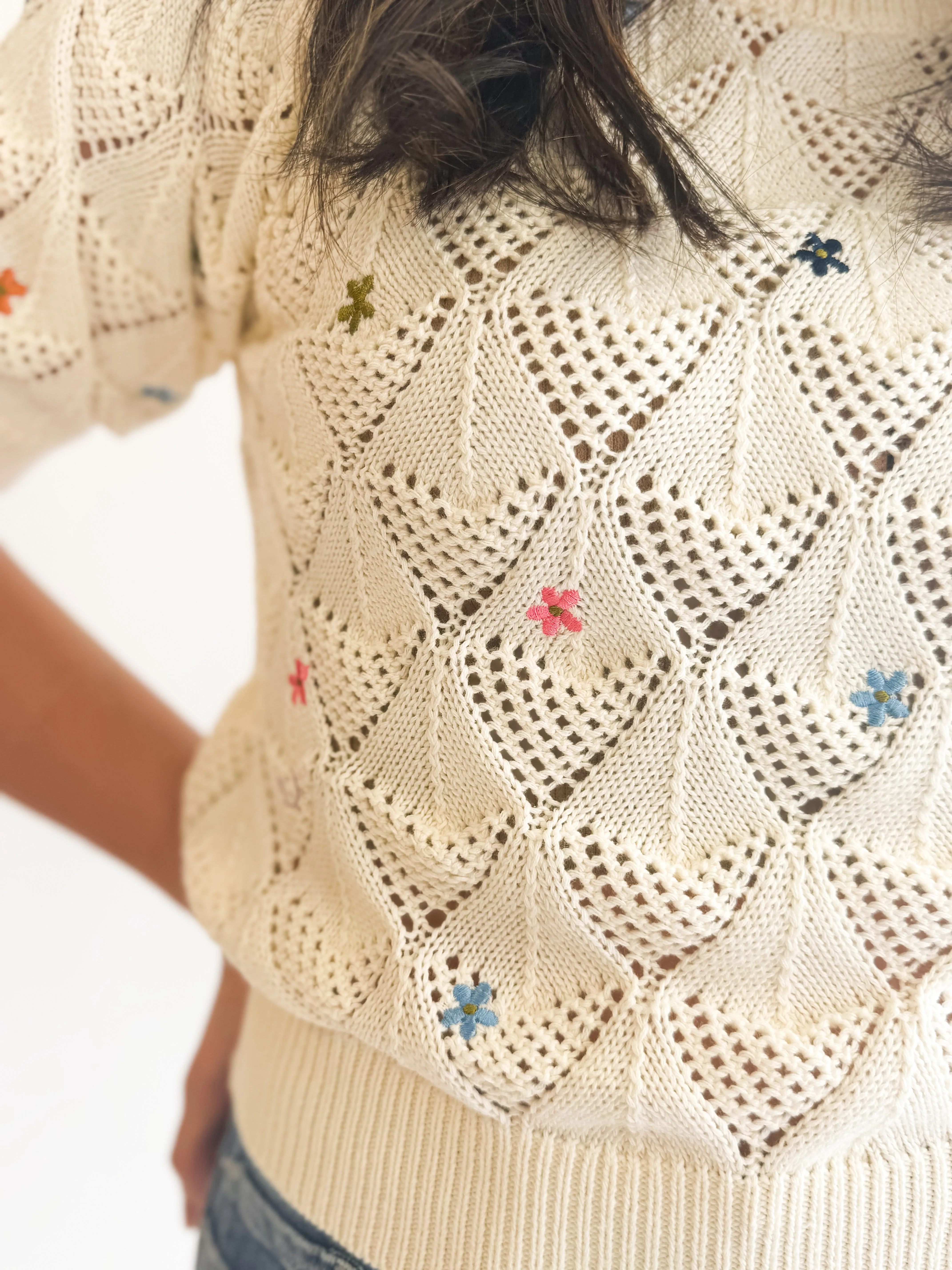 Pointelle Knit Flower Sweater