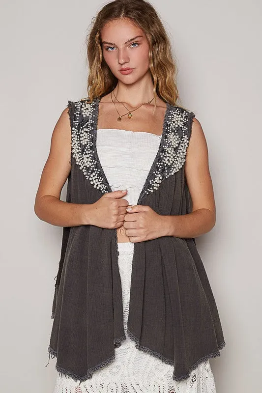 POL Pearly Decadence Top- Charcoal