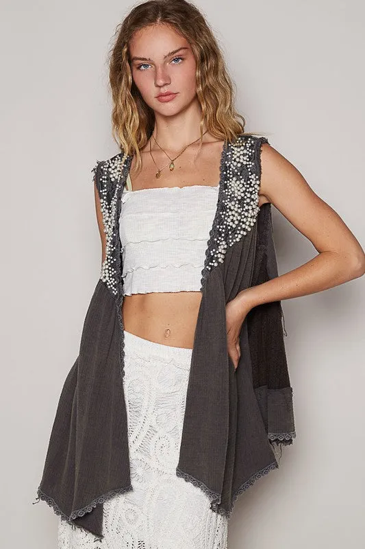POL Pearly Decadence Top- Charcoal