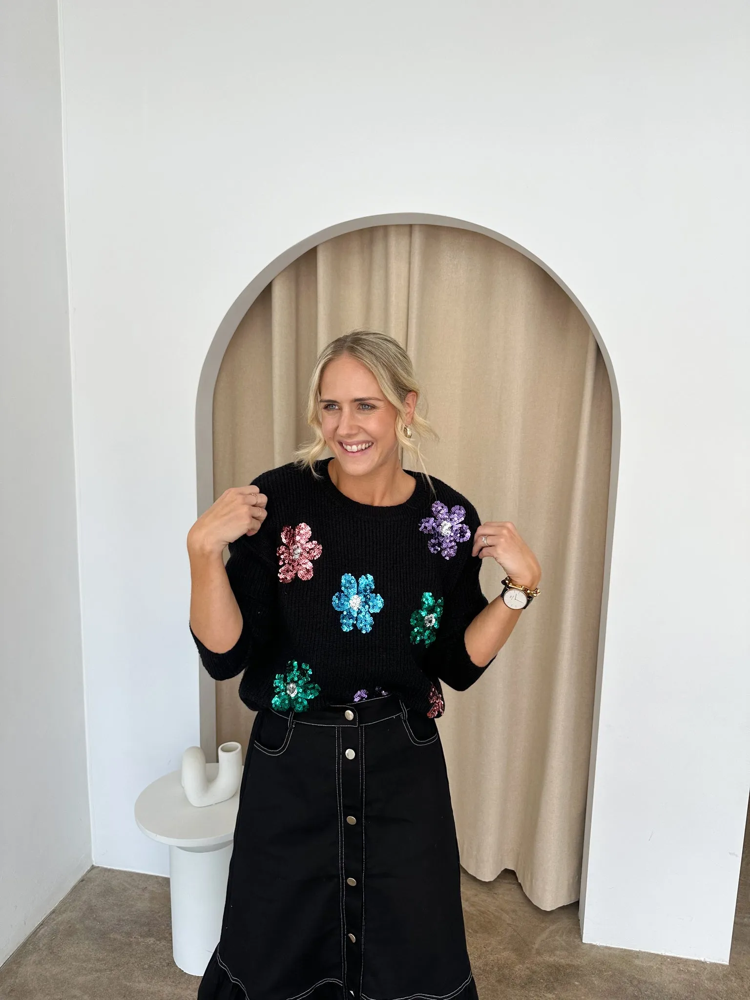 Poppy Knit -Black/ sequins