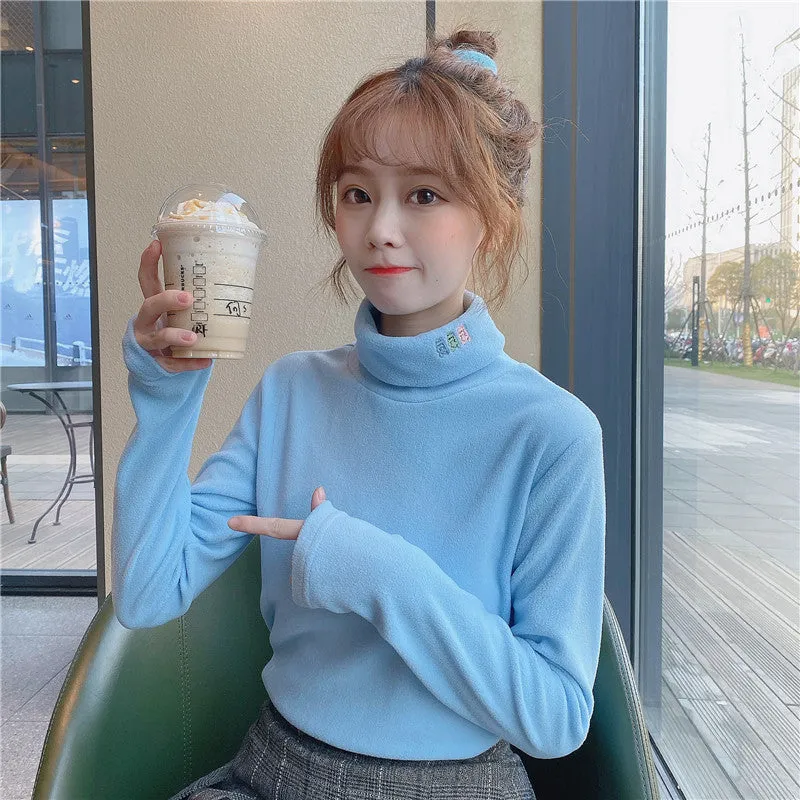 "HALF HIGH COLLAR EMBROIDERED LONG SLEEVE" T-SHIRT N110303