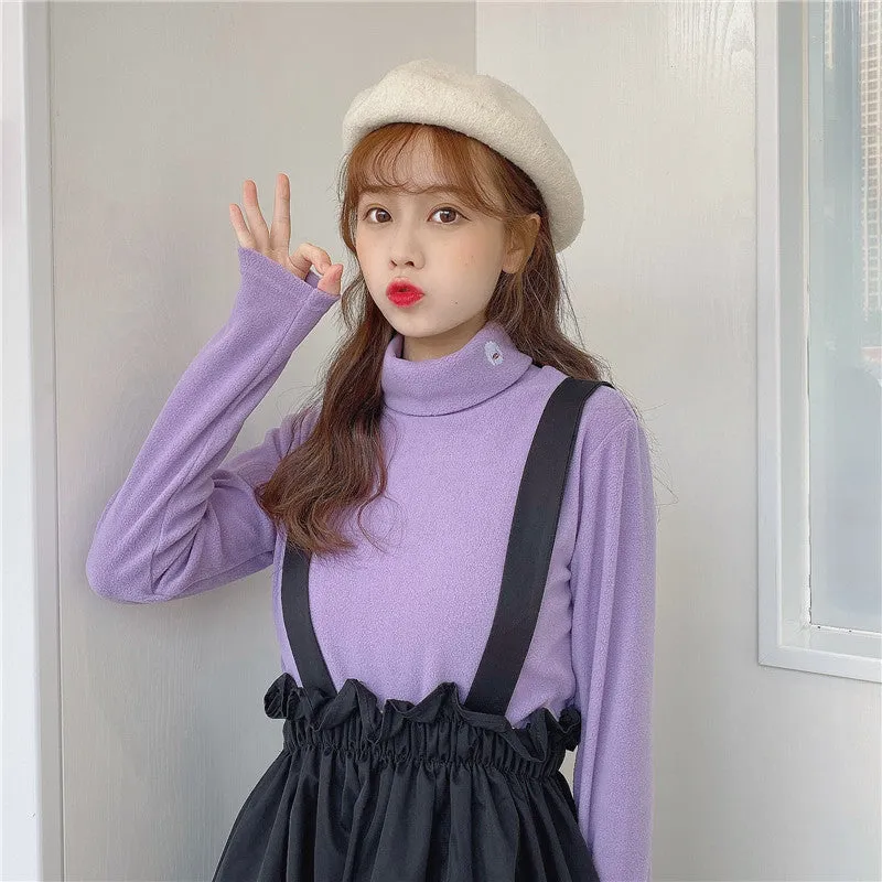 "HALF HIGH COLLAR EMBROIDERED LONG SLEEVE" T-SHIRT N110303
