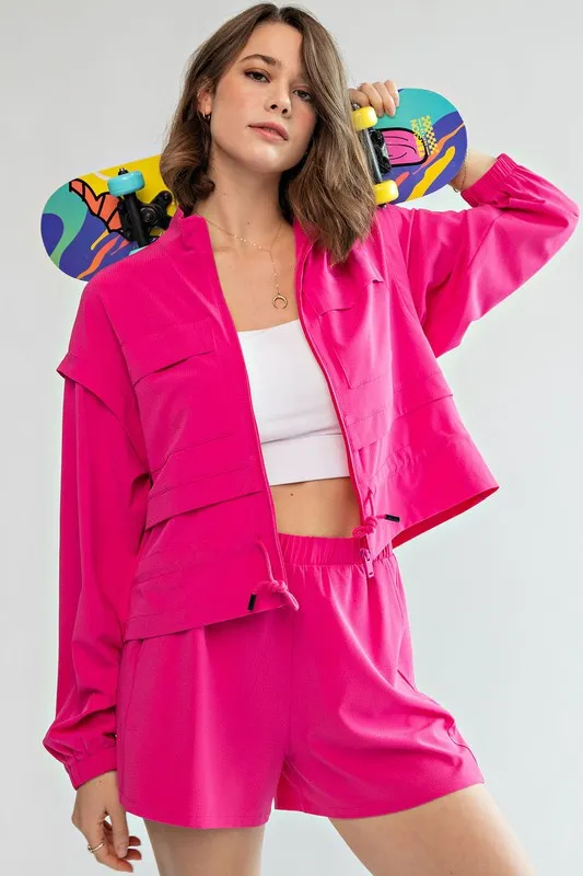 Rae Mode Crinkle Woven Cropped Jacket