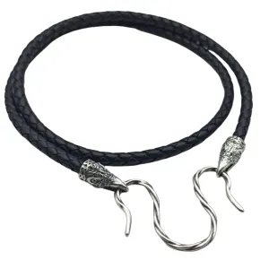 Raven leather necklace with Silver clasps