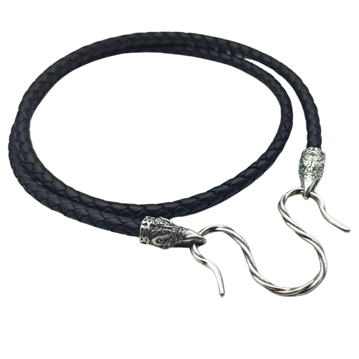 Raven leather necklace with Silver clasps