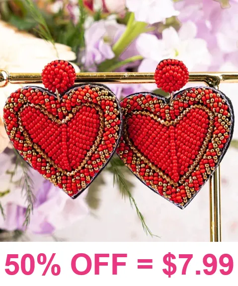 Red beaded Heart earrings