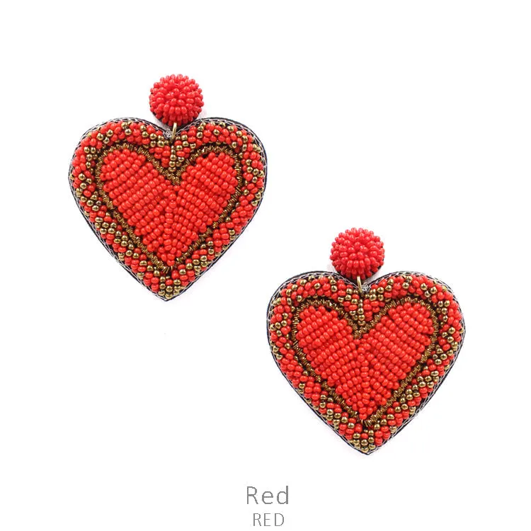 Red beaded Heart earrings