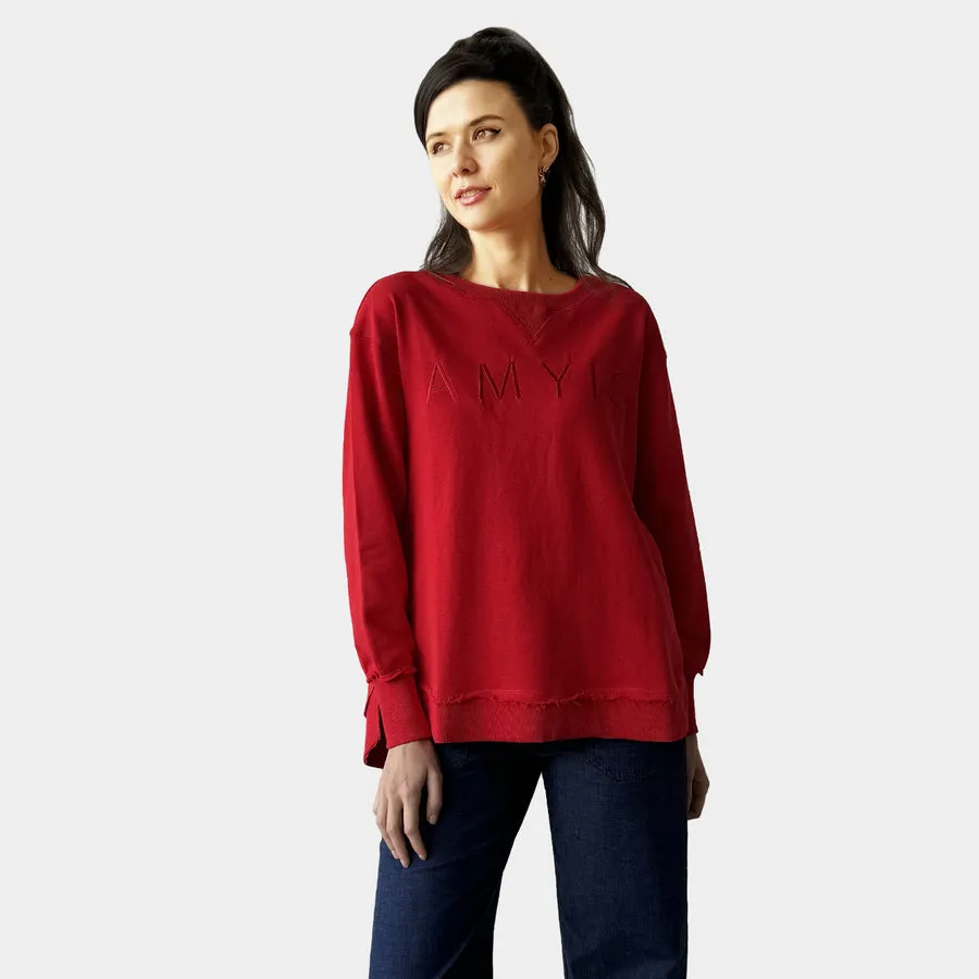 Red Embroidered Sweatshirt- Amyic