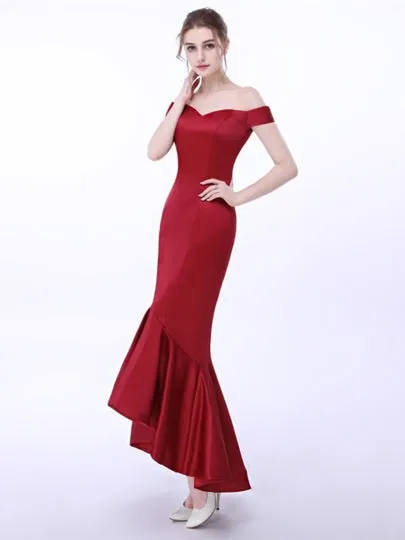 Red Pick-Ups Asymmetry Evening Dress
