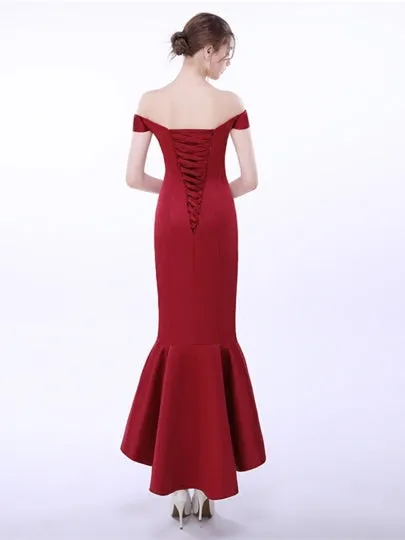 Red Pick-Ups Asymmetry Evening Dress