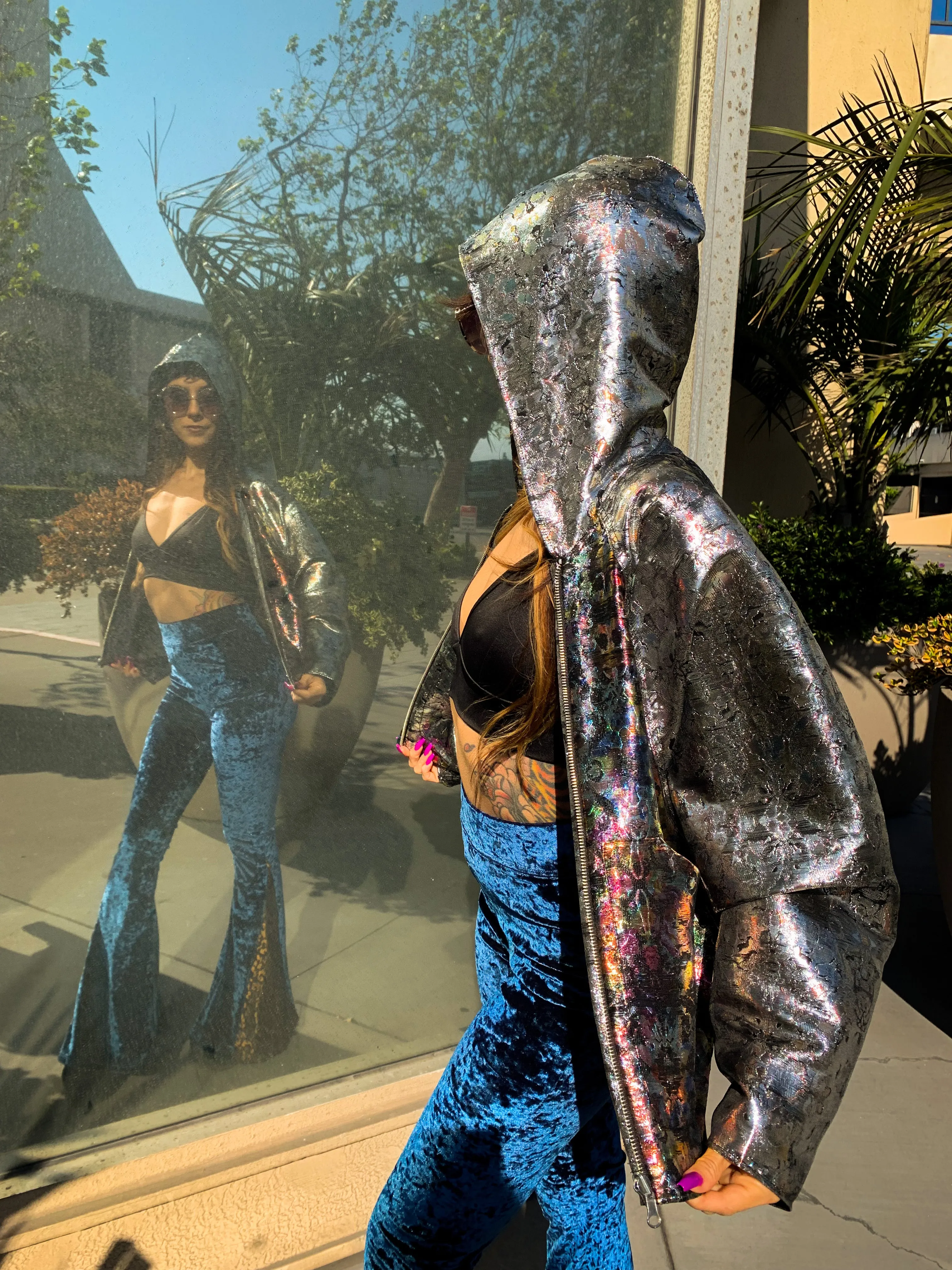 RESTOCK COMING Reversible Dark Iridescent Metallic Jacket with Hood