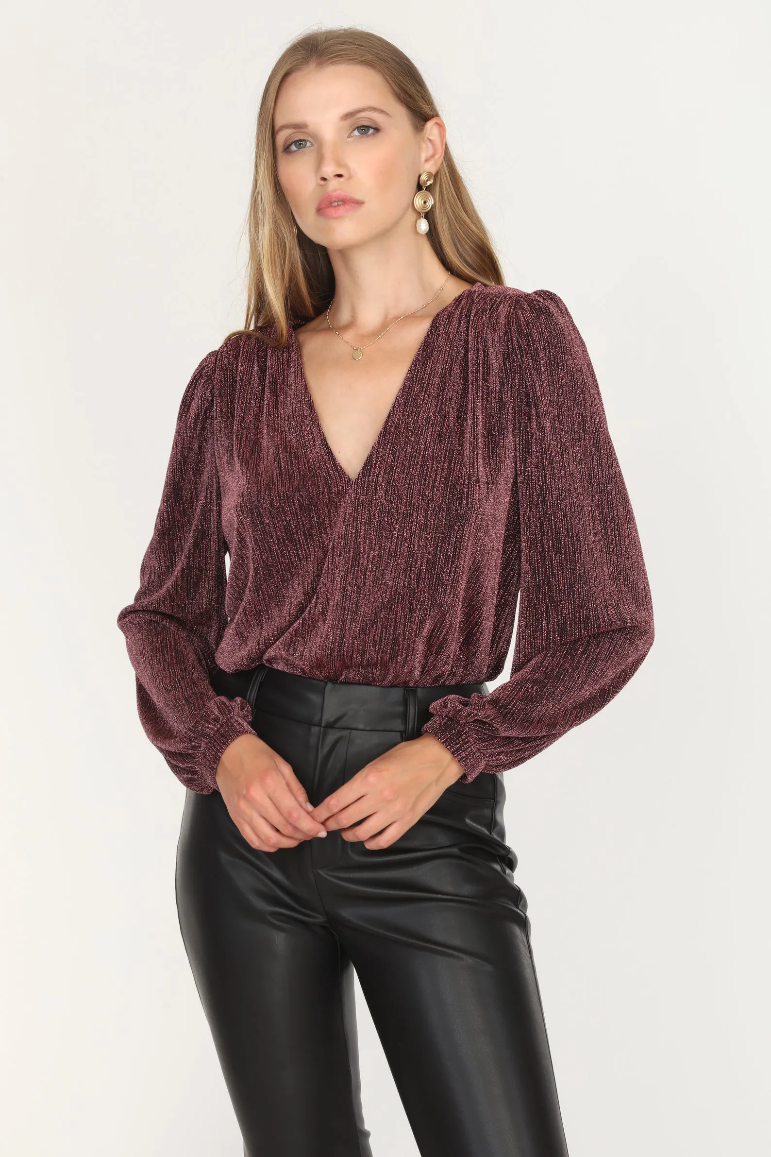 Rhea Metallic Plunge Knit Bodysuit