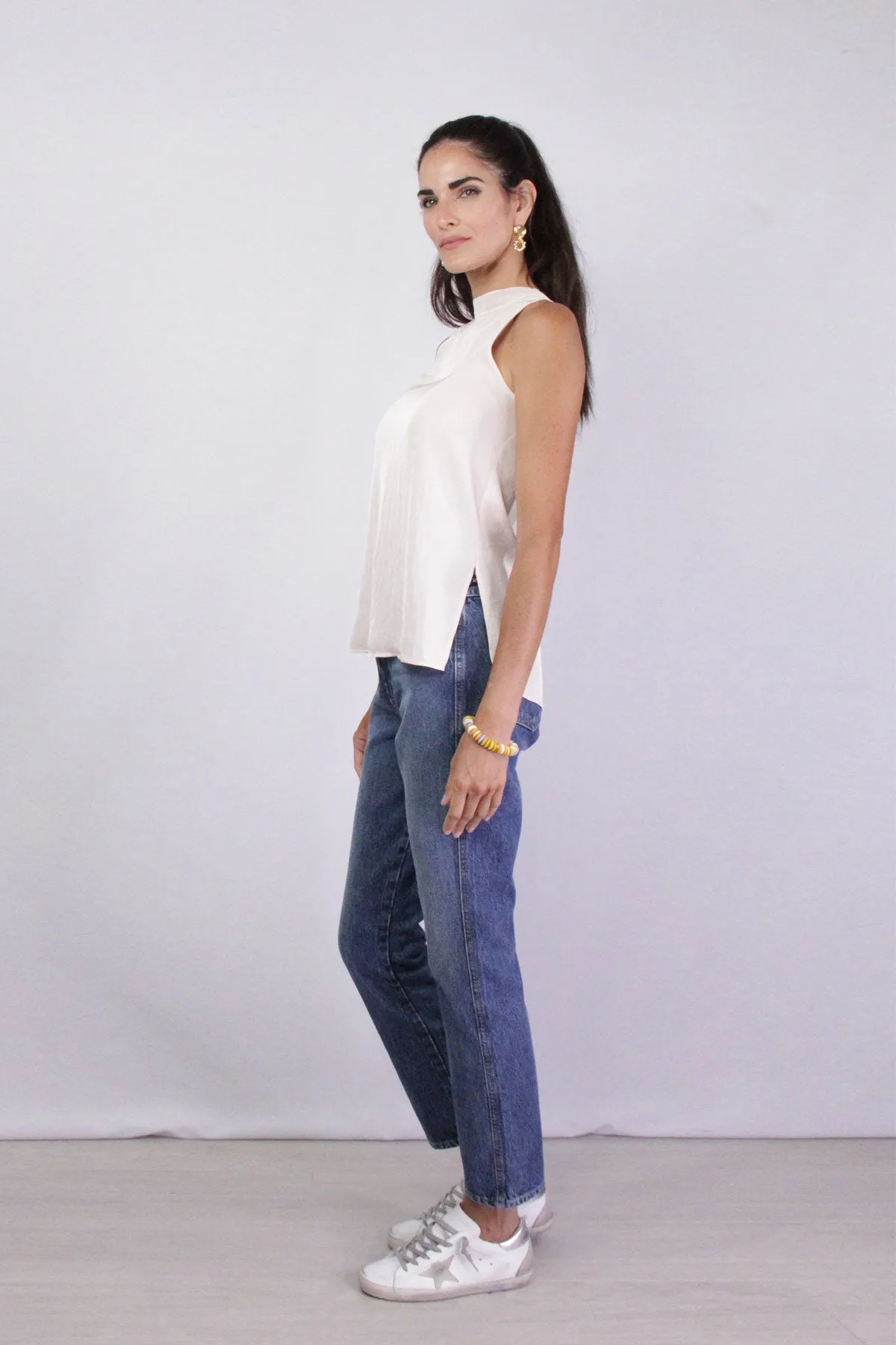 Rib Trim Tank in Pale Rose Water