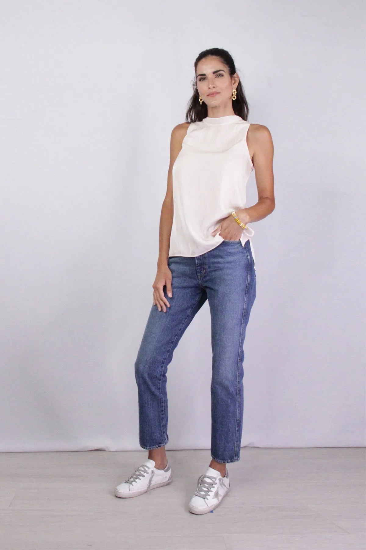 Rib Trim Tank in Pale Rose Water
