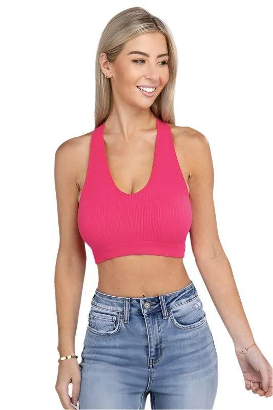 Ribbed Cropped Racerback Tank Top