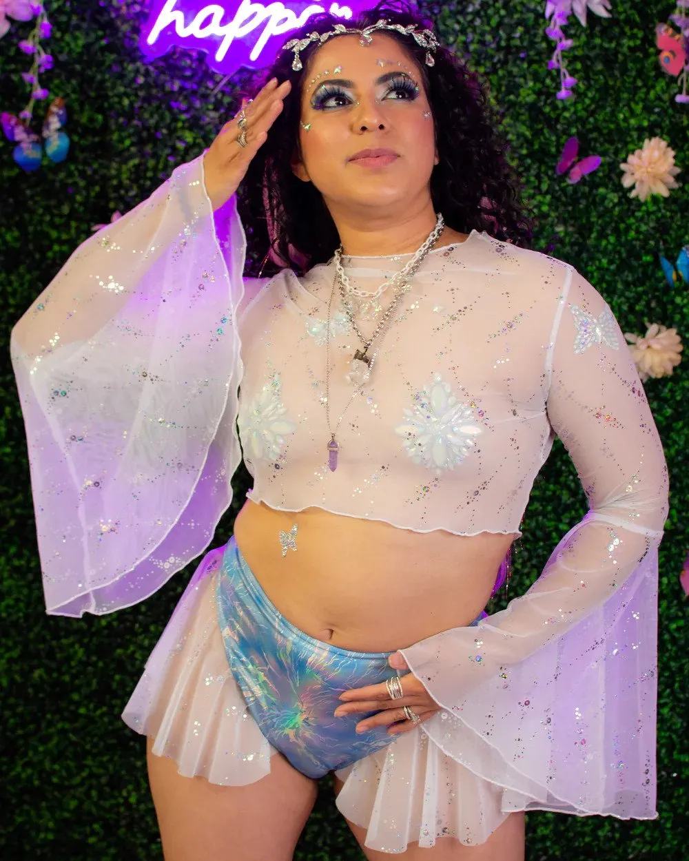 Rolita Couture X RW White Fairytale Fan Sleeve Top