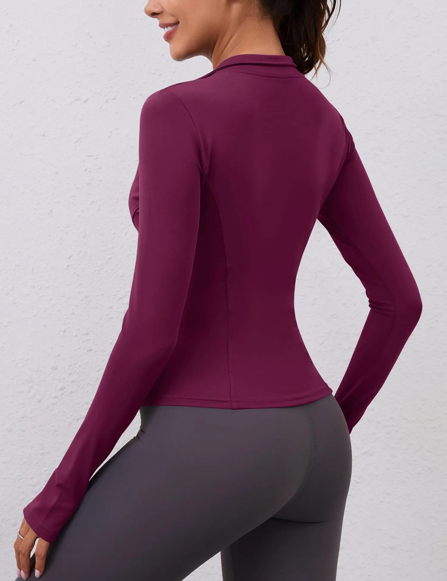 Ropa Deportiva para Mujer Long Sleeve Fall Workout Tops Womens Crop Quarter Half Zip Pullover Athletic Yoga Shirts Running Wear(Wine)