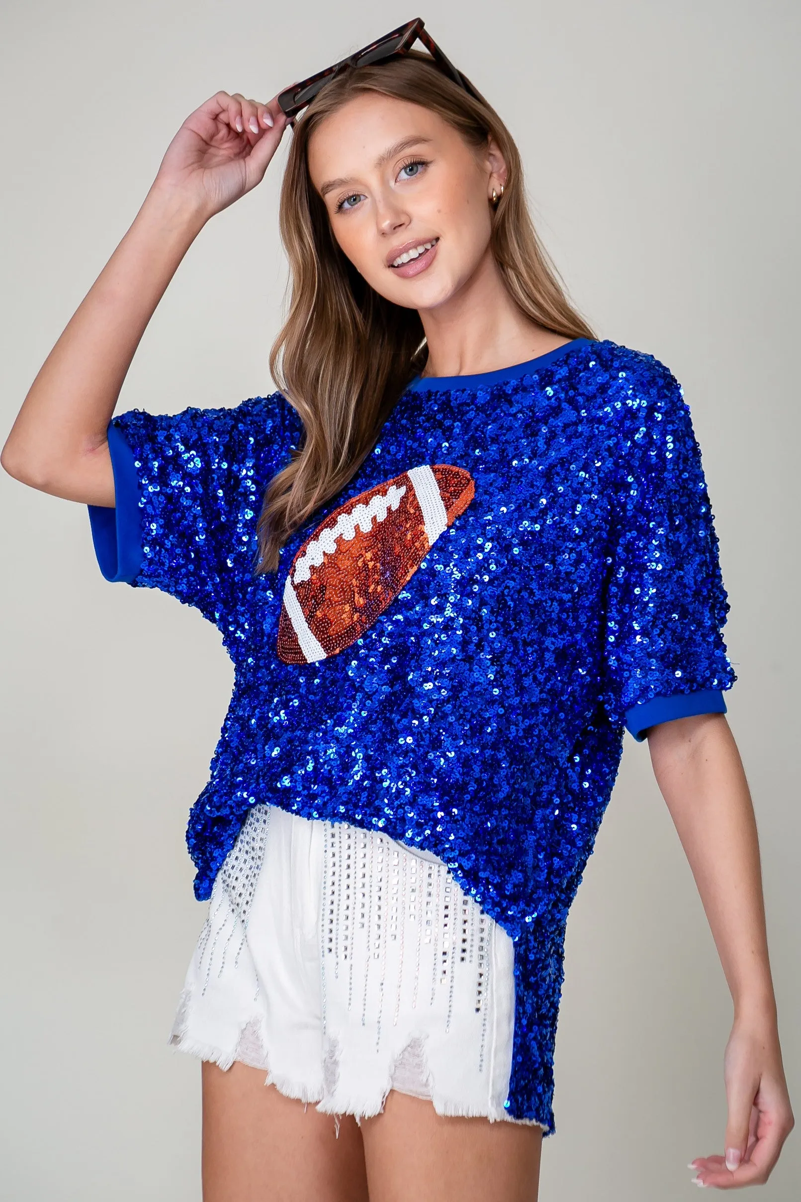 Royal Game Day Sparkly Football Top 11/16/24 9208