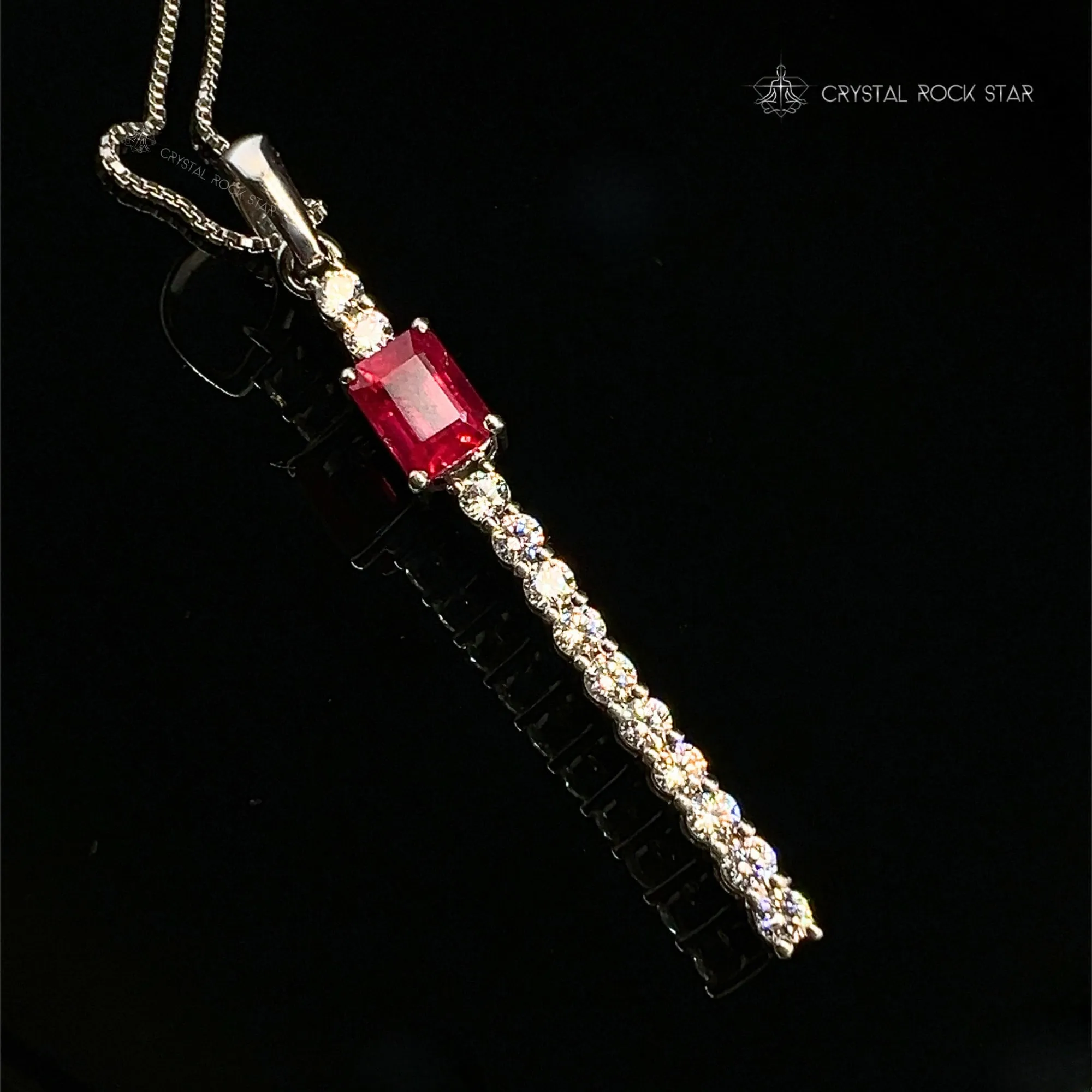 Ruby Sparkle Wand Sterling Silver Necklace