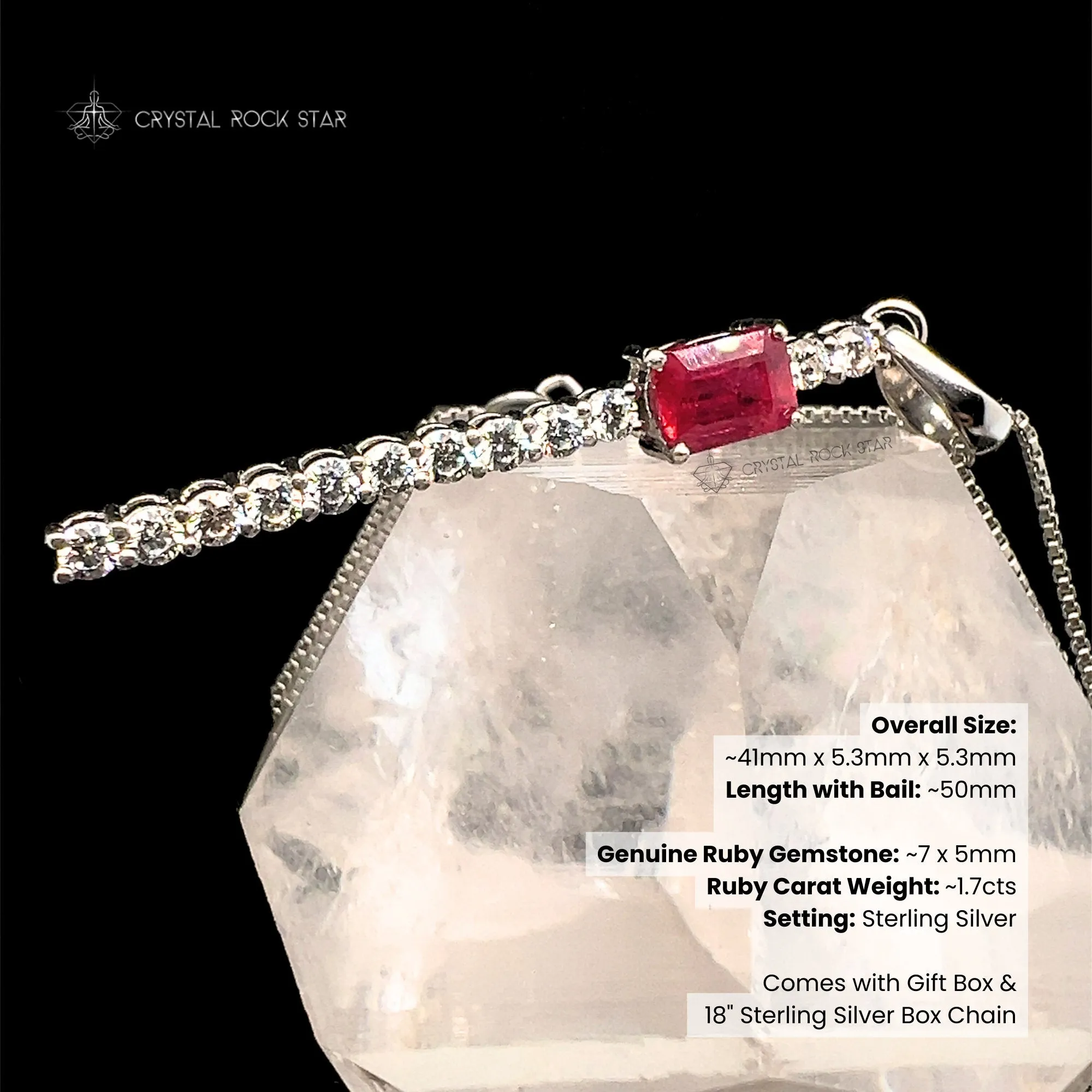 Ruby Sparkle Wand Sterling Silver Necklace