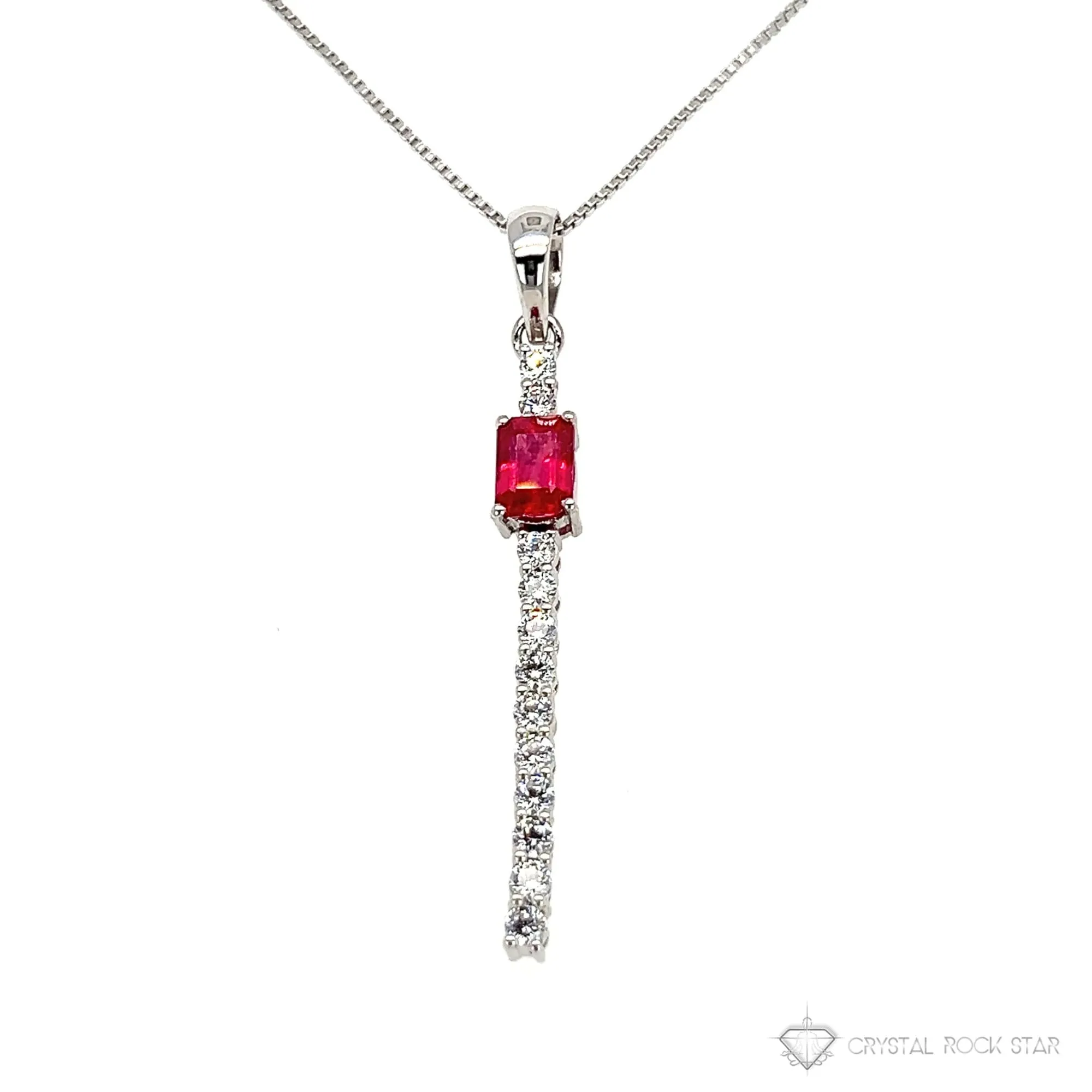 Ruby Sparkle Wand Sterling Silver Necklace
