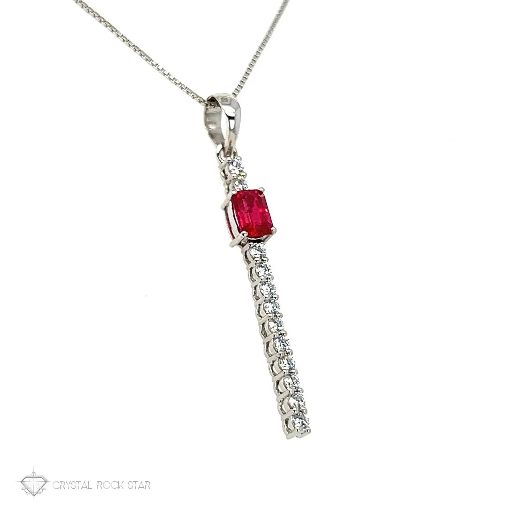 Ruby Sparkle Wand Sterling Silver Necklace