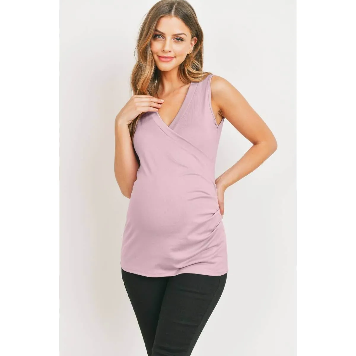 Ruched Wrap Maternity Nursing Jersey Tank Top