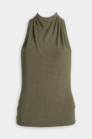 Sabrina Haltered Zip Tank Top in Olive