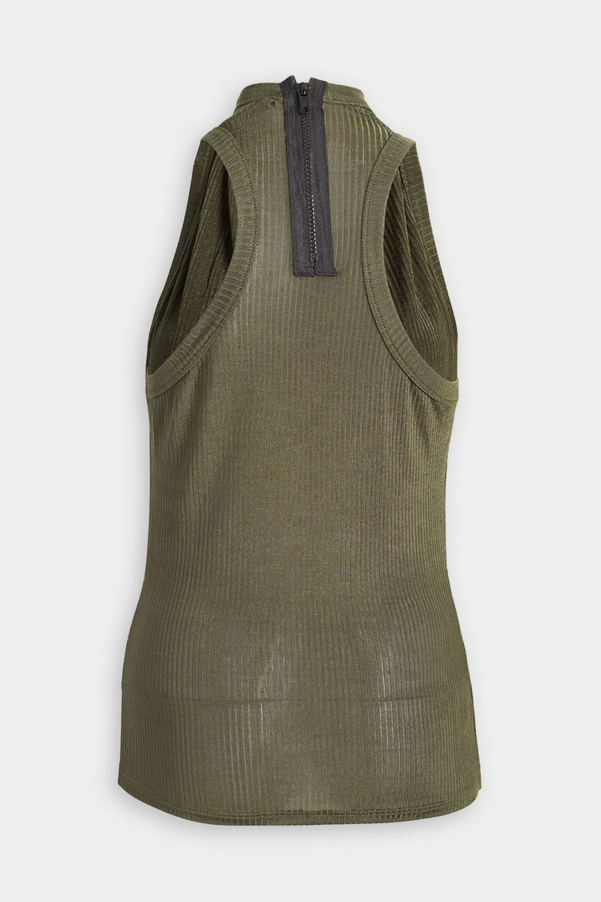 Sabrina Haltered Zip Tank Top in Olive