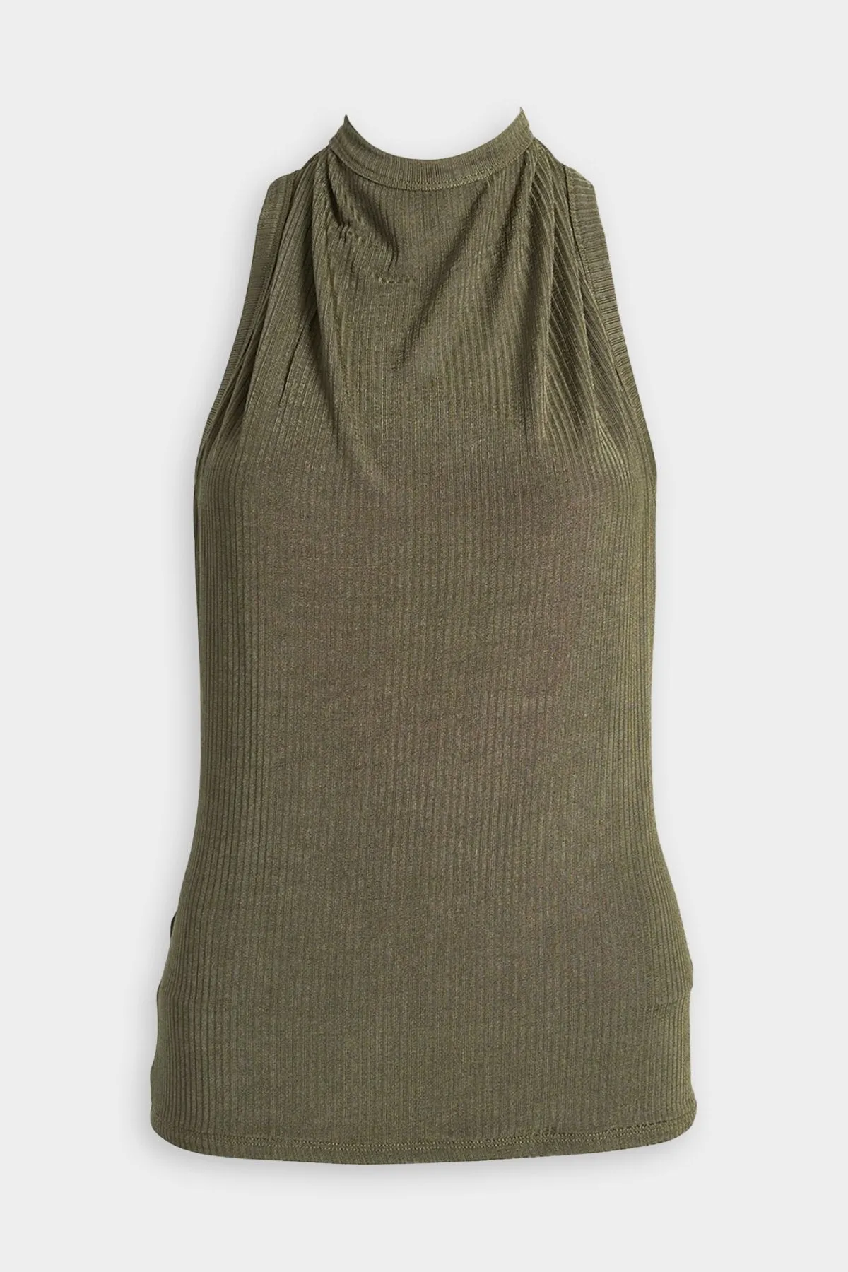 Sabrina Haltered Zip Tank Top in Olive