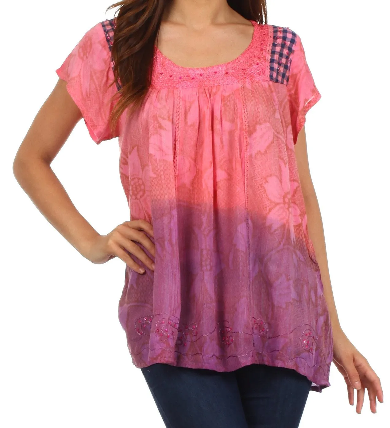 Sakkas Lisa Embroidered Ombre Blouse