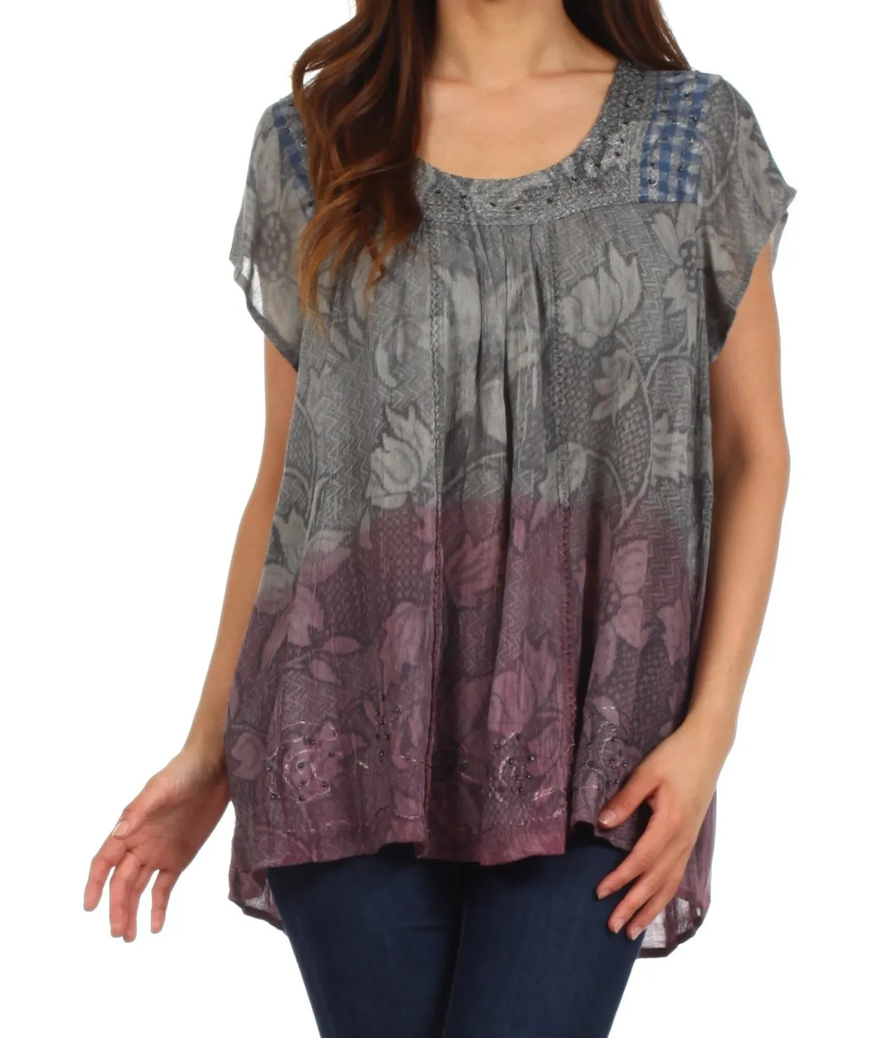 Sakkas Lisa Embroidered Ombre Blouse