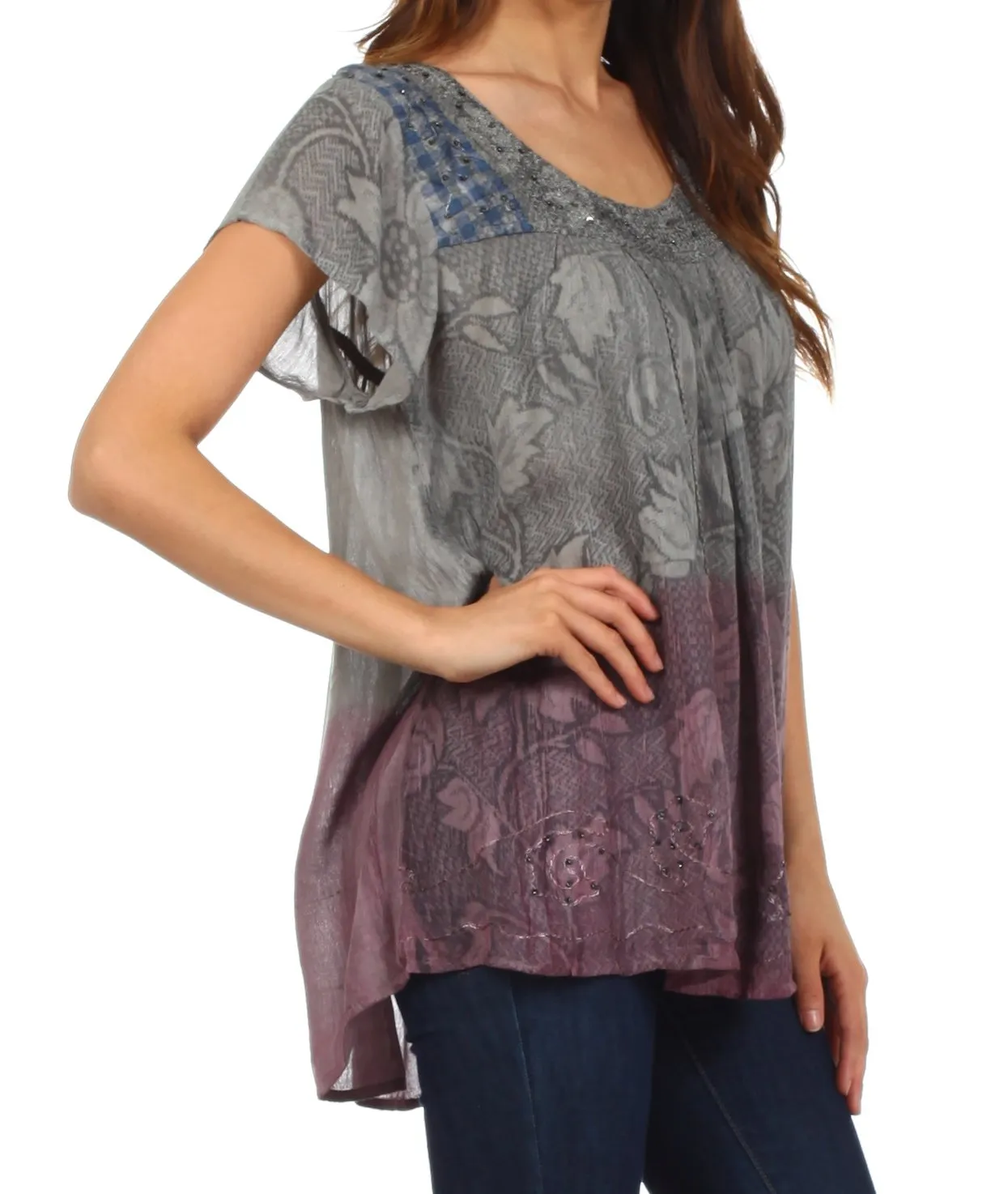 Sakkas Lisa Embroidered Ombre Blouse