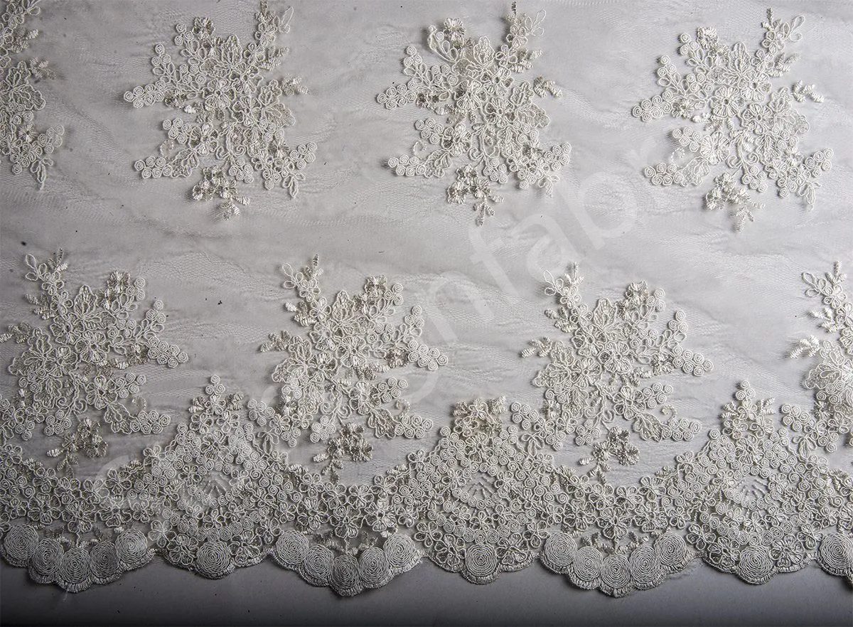 Scalloped Edge Drawstring Floral Embroidery Lace Fabric
