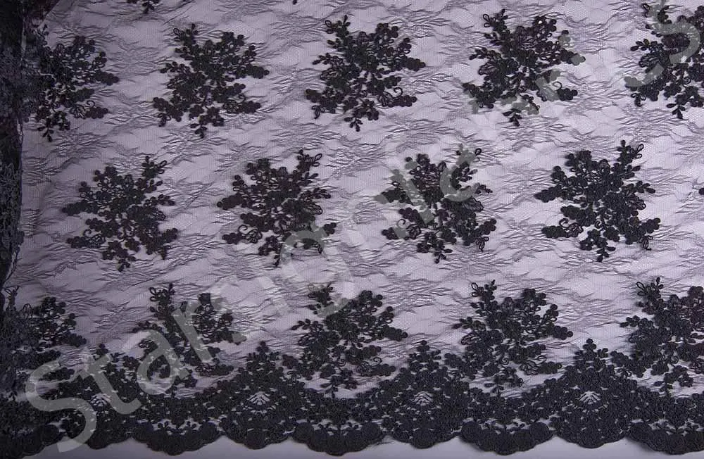 Scalloped Edge Drawstring Floral Embroidery Lace Fabric