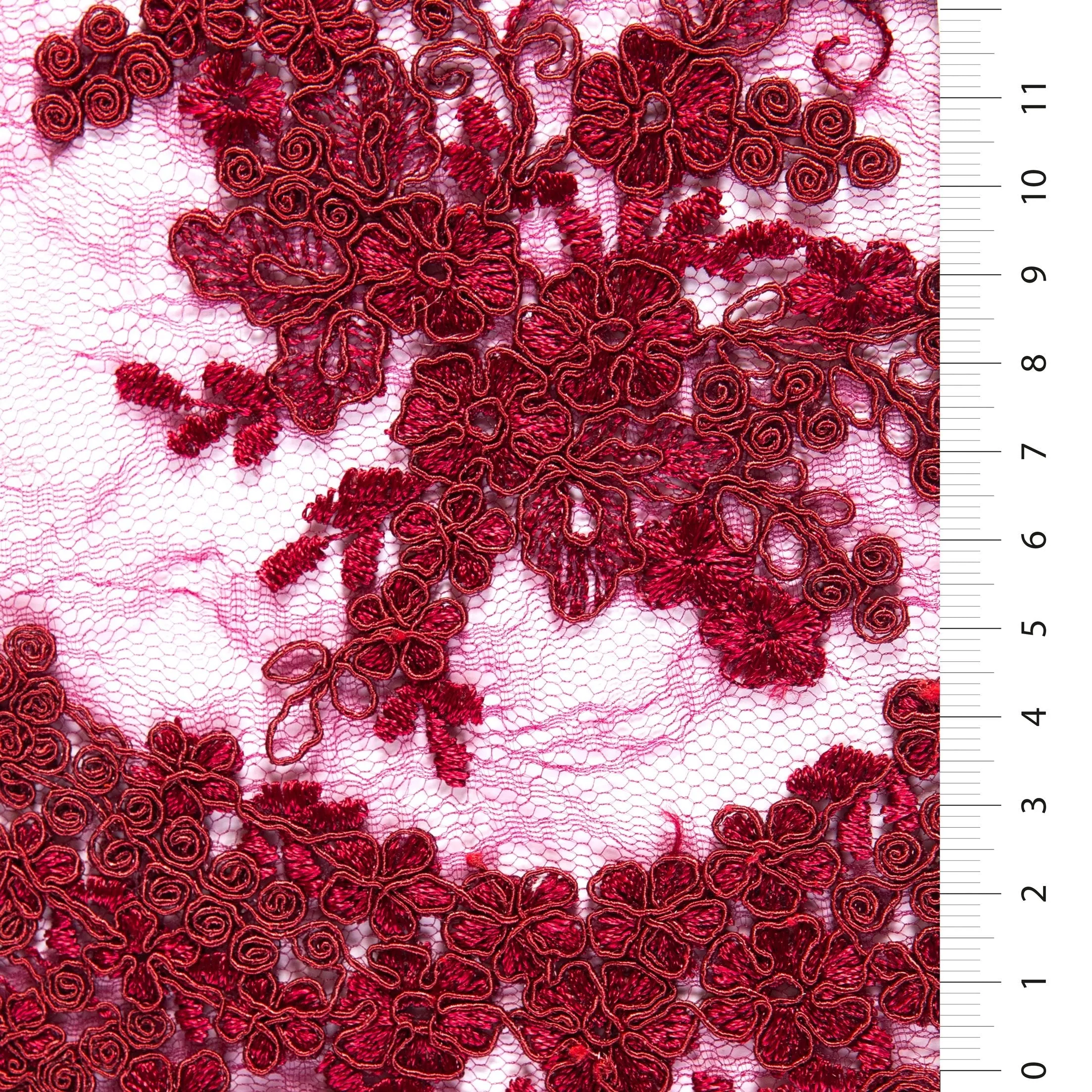 Scalloped Edge Drawstring Floral Embroidery Lace Fabric