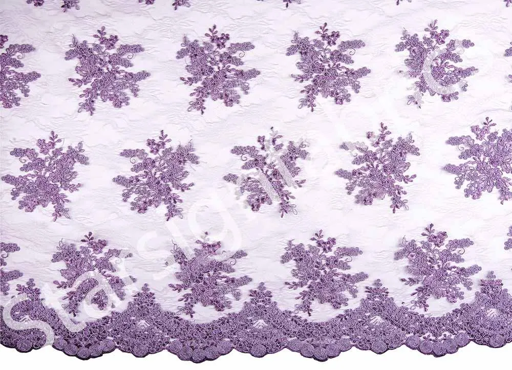 Scalloped Edge Drawstring Floral Embroidery Lace Fabric