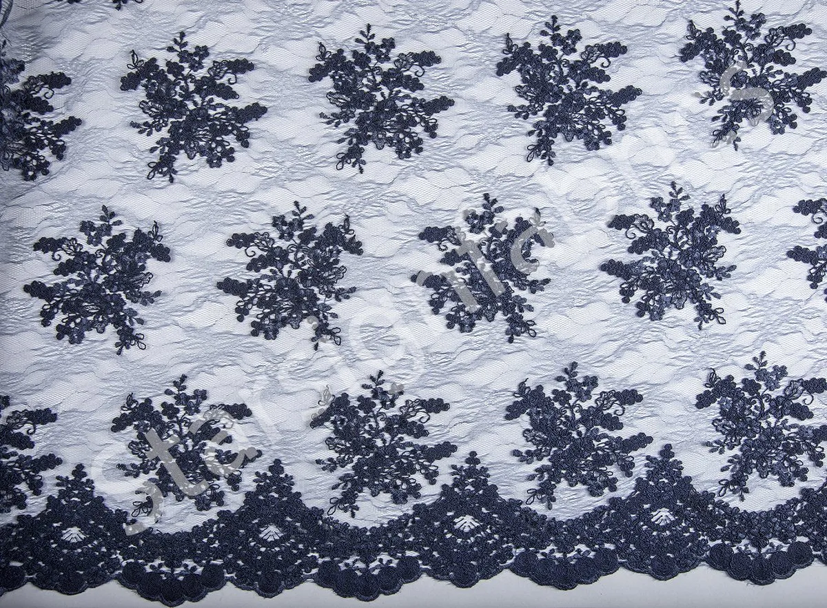 Scalloped Edge Drawstring Floral Embroidery Lace Fabric