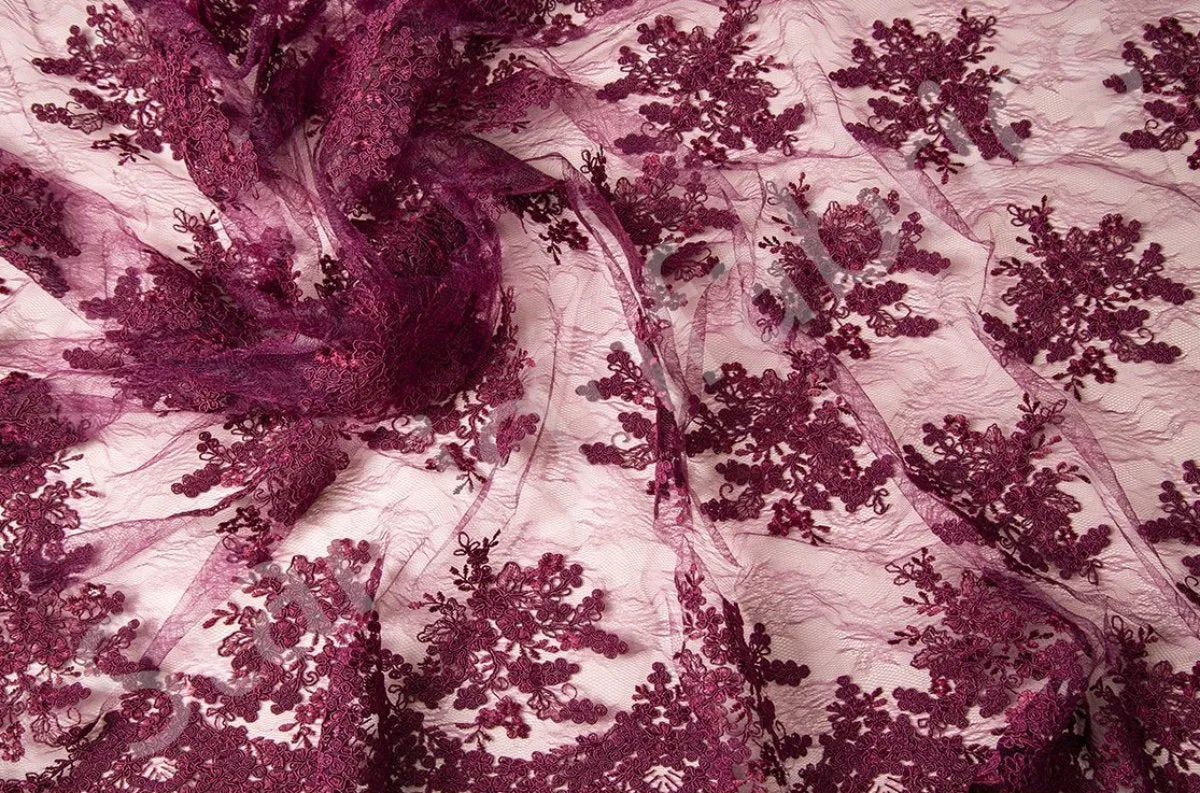 Scalloped Edge Drawstring Floral Embroidery Lace Fabric