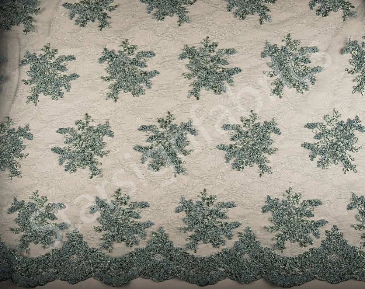 Scalloped Edge Drawstring Floral Embroidery Lace Fabric
