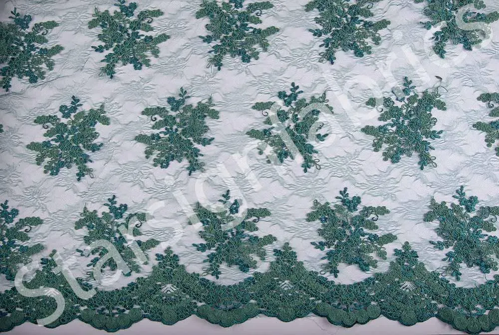 Scalloped Edge Drawstring Floral Embroidery Lace Fabric