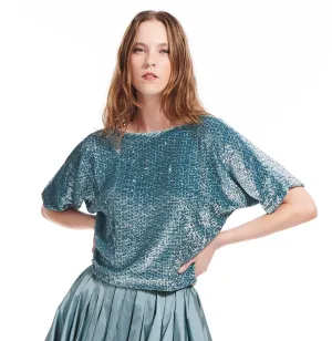 Sequin Blouson with Dolman Sleeves LT BLUE