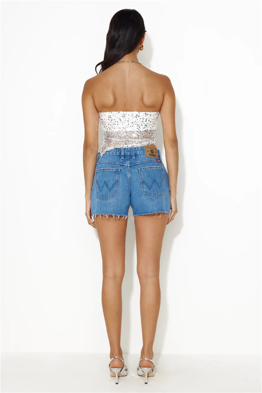 She Is The Party Strapless Sequin Crop Top Silver