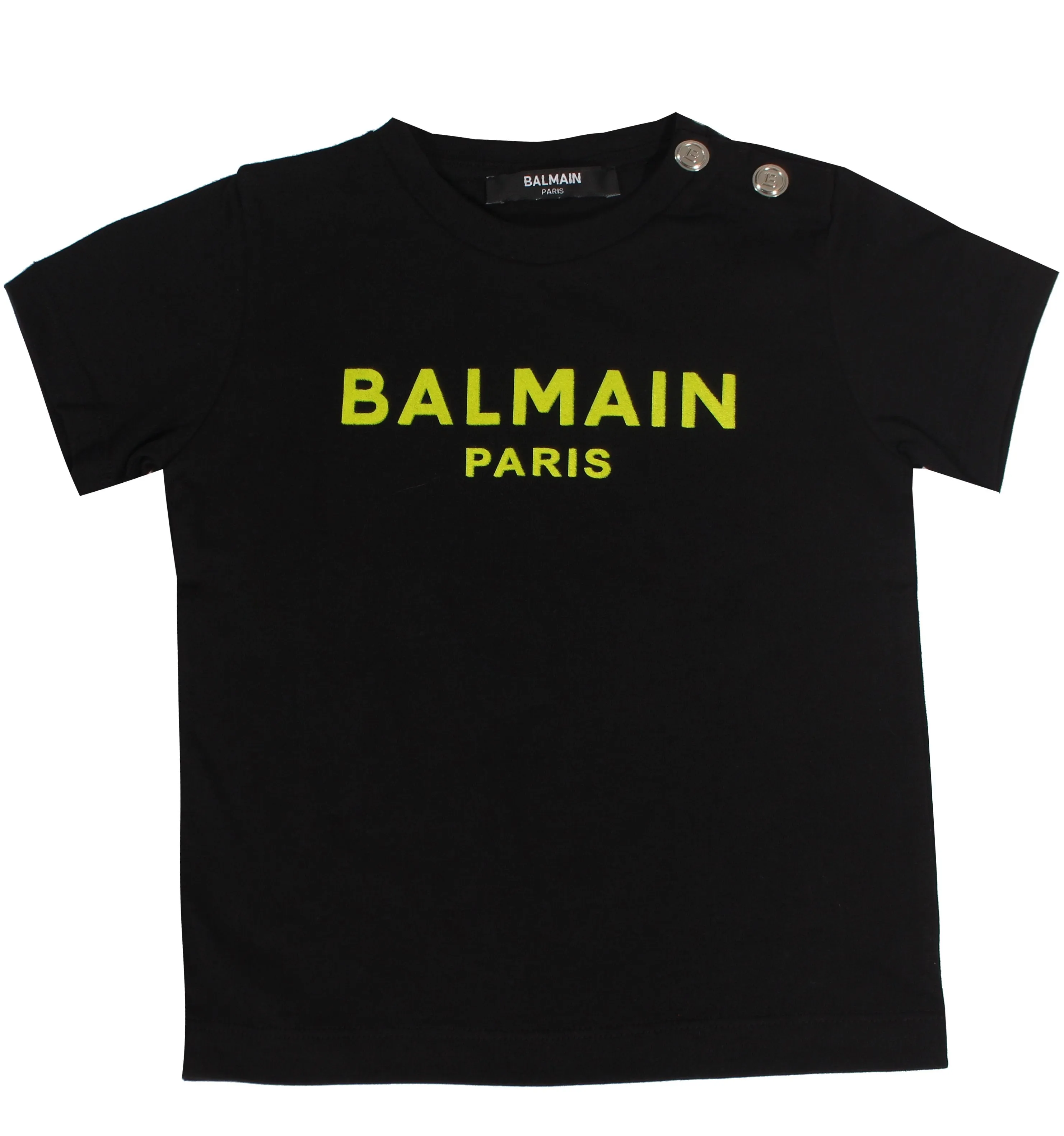 Short Sleeve Tee W/ Buttons on Shoulders - Black & Yellow